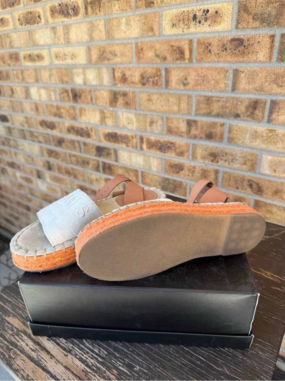 ARIS Beige Canvas & Orange Espadrille Sandals